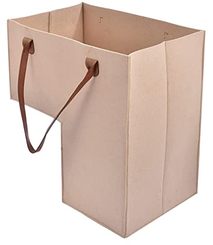Cesta de escalera, organizador de cesta de escalera en forma de L, organizador de escalera plegable de tela, con asas de cuero, para almacenamiento de escaleras (beige)