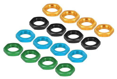 QUARKZMAN aluminium 17 mm RC hjulmutter gänga M12 x 1,0 mm hexagon hjulmuttrar RC hjulmutter för 1/8 RC modellbil lastbil terrängfordon uppgraderade delar förpackning med 16 (svart/guld/blå/grön)