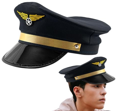 Poludatly Chapeau de capitaine pilote, casquette de pilote marine, casquette de capitaine de compagnie aérienne, chapeau de cosplay adulte, chapeau de fête à thème réglable, accessoire de déguisement