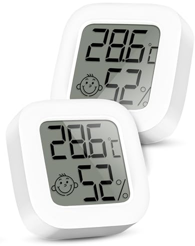 RUIZHI Mini Thermomètre Numérique LCD - Thermomètre et Hygromètre d'Intérieur, Thermo-Hygromètre, Humidomètre pour Chambre de Bébé, Salon, Bureau, Serre, Cave à Vin, 2 Pack