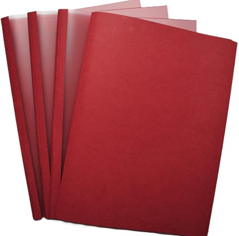 Lot de 50 chemises de reliure thermique, format A4, structure en cuir, bordeaux/transparent satiné (2,0 mm = 11 à 20 feuilles)