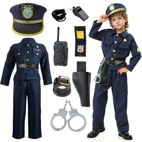 dellyy Deguisement Policier Enfant, Costume Policier Enfant, Déguisement de Policiers, Costumes de Cosplay de Police, Costume Carnaval, pour Jeux de Rôle, Fêtes d'anniversaire, Halloween, Carnaval (M)