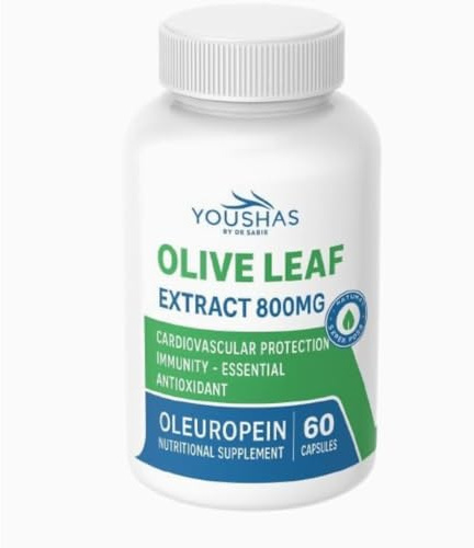 YOUSHAS Olive Leaf Extract by DR.SABIR 800mg, 60 Capsules, Oleuropein Nutritional Supplement, Cardiovascular Protection, Immunity Support, Antioxidant, Natural Super Food