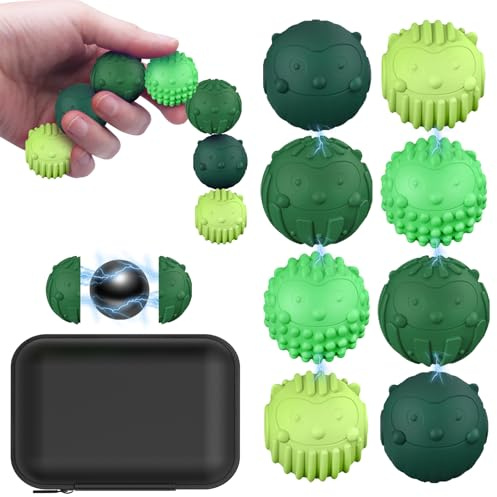 8 Piezas Bolas Magnéticas Antiestrés, Juguete Anti-estrés con Cubierta de Silicona, Bolas de Estrés para Niños y Adultos, Juguete Sensorial, Verde