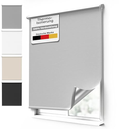 Rapid Teck Klemm Verdunklungsrollo ohne Bohren – 110cm x 150cm Beige/Thermo Rollos für Fenster ohne Bohren - Fensterrollo innen ohne Bohren - Thermorollo ohne Bohren inkl. Zubehör