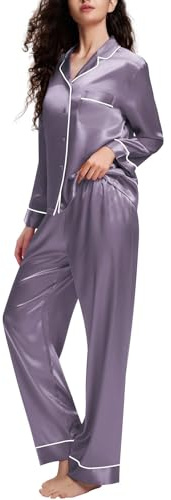 Lonxu Womens Silk Satin Pajamas Set Gray M