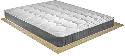 Comprarredo Materasso rigido matrimoniale a molle bonnel in acciaio temperato Panama 160x190, alto 19 cm anallergico e antiacaro in tessuto cotone trapuntato bianco e fascia 3D traspirante