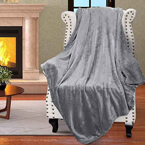Catalonia Classy Grey Fluffy Fleece Sherpa Sofa Throws Single Blanket, Warm Thick Soft Cozy Bed Blankets, Plush Couch Throw Warm Cozy Reversible Blankets for Winter 150 x 130 cm