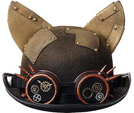 COSDREAMER Unisex Steampunk Zylinder Halloween Kostüm Hut mit Brille Braun