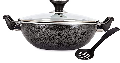 AM Home and Kitchen - 30cm Induction Wok Non Stick with Glass Lid | Versatile Frying Pan, Cookware, Saucepan, Paella Pan, Stock Pot, Stir-Fry & Deep Griddle Pan, with Steam Vent