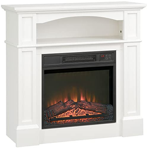 HOMCOM Cheminée électrique Effet Flammes LED luminosité réglable avec télécommande - 1800 W - 80,5 x 32,3 x 80,5 cm Blanc
