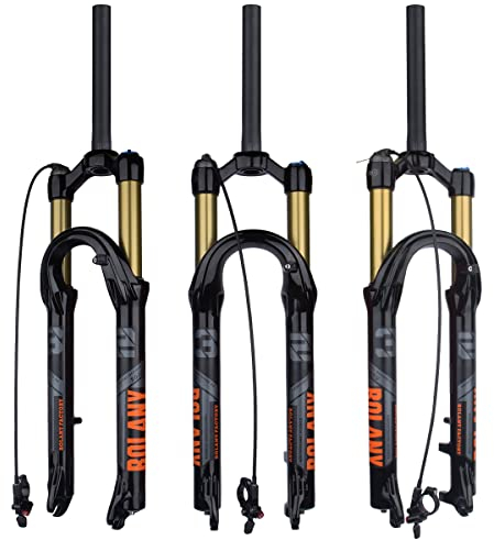 BOLANY 27.5/29Zoll MTB Luftgabel, 120mm Federweg Fahrrad-Federgabel 28.6mm (1-1/8inch) 220mm Gewindefreier gerader Gabelschaft 9x100mm QR Scheibenbremsversion