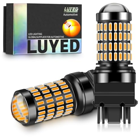 LUYED Bombillas LED 3157 para luz intermitente, ámbar amarillo, 400% más brillante, 3156 3056 4057 4157, foco LED 102-SMD 4014 chipsets con proyector para luces de freno de marcador lateral de