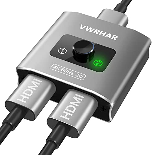 VWRHar HDMI Splitter/Switch 4K@60Hz, Aluminum 2x1 & 1x2, Supports 4K 3D 1080P Dolby, Fire TV Stick, Xbox, PS5/4/3, Blu-Ray, DVD, TV, Projector, Gray