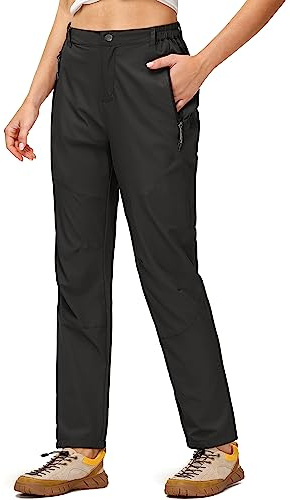 Butrends Leicht Jogginghose Damen Schnell Trocknend Wanderhose Elastischer Bund Trekkinghose UPF 50+ Funktionshose mit reißverschlusstaschen Schwarz, L