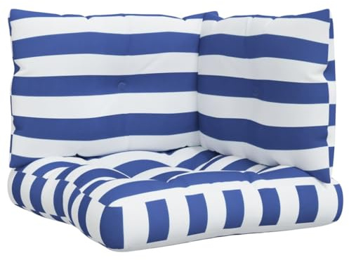 vidaXL Lot de 3 Coussins de Palette, Galettes de Chaise avec Dossier, Décoration Jardin Terrasse Patio Extérieur, Rayures Bleues Blanches Tissu Oxford