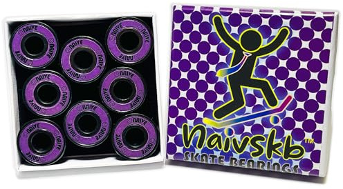 Naivskb Skateboard Bearings 8mm 8 Pack, Precision ABEC 608 Bearings Set for Longboards Cruisers Surfskates Inline Skates Quad Roller Skates Scooters (Neon Purple)