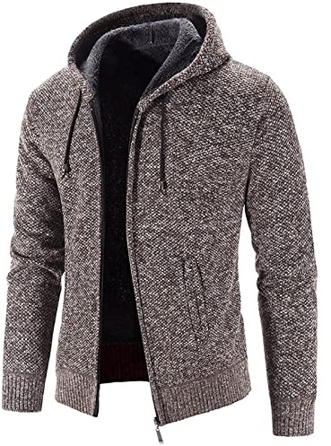 ZRYAZQ Cardigan Homme Grosse Maille Tricoté Casual Veste Homme Zippé Sweat A Capuche Veste Polaire Pull Chic Chauffante Avec Poche Manteau Hiver Laine Blousons Exterieur Gilet Épais Doublé Polaire