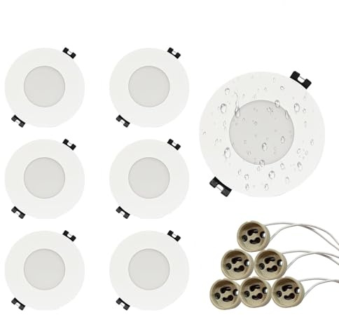 GY 6 LED Recessed Spotlights with GU10 Socket, IP65 Recessed Lights for Bathroom, Kitchen, LED GU10 Mounting Frame Ceiling Spot White Round, Socket for MR16 LED Bulbs, 35° Swivelling