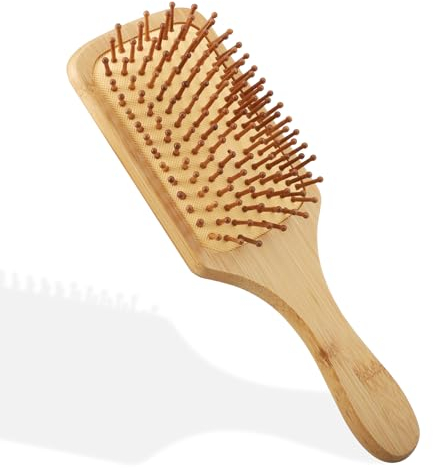 Atliberswo Cepillo de pelo de bambú con púas naturales, cepillo madera pelo para mujeres, hombres y niños, peine de masaje de madera, cepillo antiestático y antiencrespamiento (cuadrado)