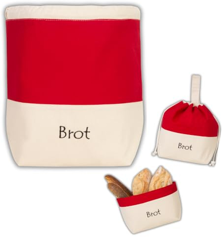 slowroom Sac à pain pour la conservation et la fraîcheur 3 en 1 - Panier à pain en tissu - Sac à pain en coton - Boîte à pain 32 x 35 cm, Rouge