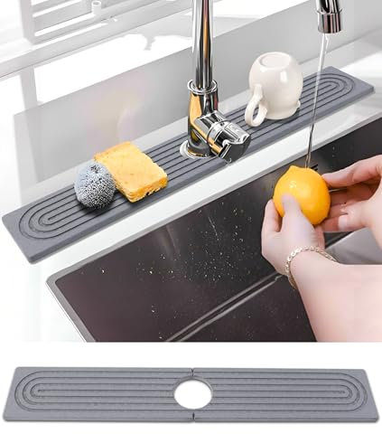 Protector contra salpicaduras de grifo de diatomea, alfombrilla de grifo de diatomea para fregadero de cocina, extra largo de 24 pulgadas, secado rápido, súper absorbente, alfombrilla sensor de agua