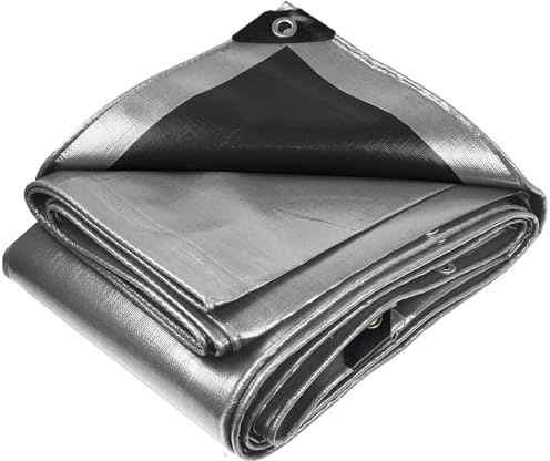 24x24ft Finished Size 18 Mil Heavy Duty Reinforced Poly Tarp Waterproof Tarpaulin Ground Sheet Camping Tent Cover UV Resistant Tarpaulin Silver Black Tarps