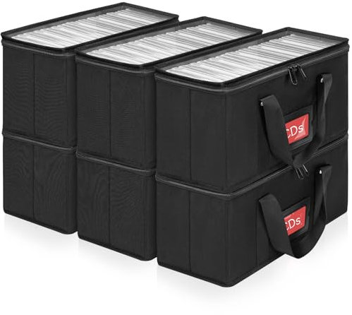 IPEB CD Aufbewahrungshülle, DVD-Aufbewahrungsbox, CD/DVD-Aufbewahrungstasche mit Tragegriff, CD-/DVD-Tasche mit transparentem Deckel (Schwarze CD Case, 6-Pack)