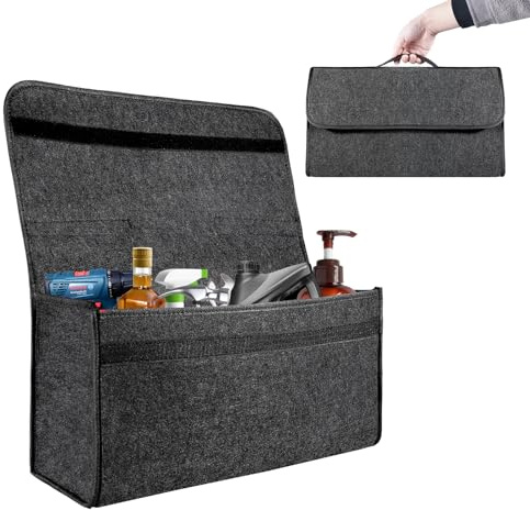 M.J COMFY-LIFE 50x30x15cm Car Boot Organizer Bag - Heavy Duty Anti-Slip Trunk Storage with Fastening Straps, Foldable Multi-Compartment Organizer for Tools, Emergency Kits, Groceries