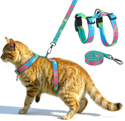 Hpmjz Cat Harness and Leash Set Walking Escape Proof Adjustable & Lightweight Easy Control Breathable Comfortable Soft Kitten Harness Escape Proof for Large Cats Use Safe & Easy Outdoor Walking