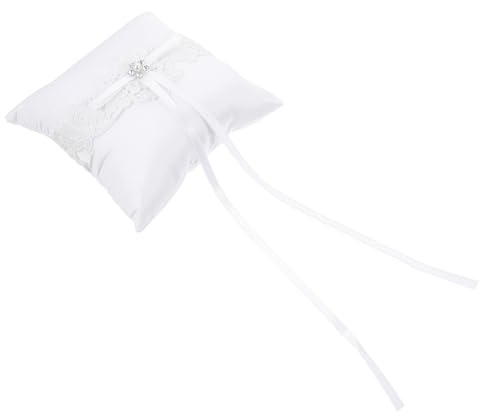 OUNONA 1 Pieza Cojín para Anillos de Boda con Lazo de Cinta y Encaje Almohada Decorativa para Portador de Anillos Diseño Elegante y Ligero para Ceremonias Nupciales