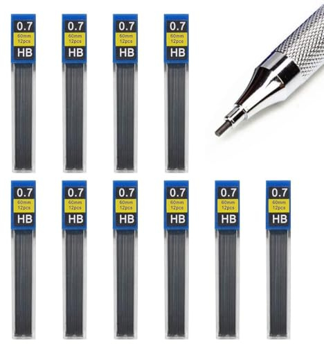 Premium 0.7mm HB Mechanical Pencil Lead Refills - 120 Pieces (10 Tubes x 12 Leads) - Hi-Polymer Break-Resistant Graphite for Smooth Writing - Compatible with Automatic & Drafting Pencils