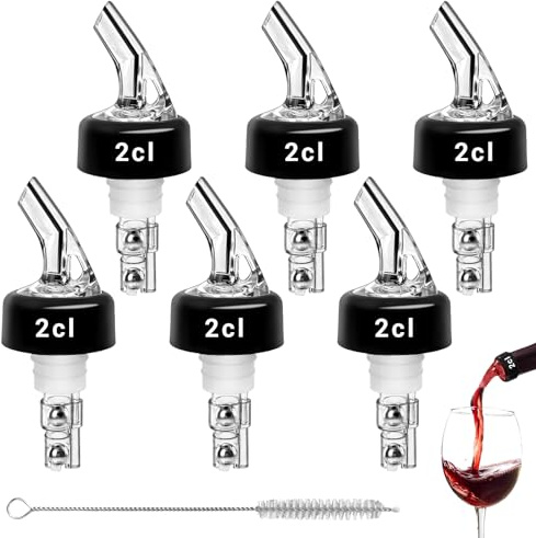 6 pezzi Versatore Bottiglia, Dosatore per Bottiglie 2cl, Versatori Dosatori Trasparenti con Spazzola, Versatore Automatico Misurato per Bottiglie per Vino Rosso, Whisky (20ml)