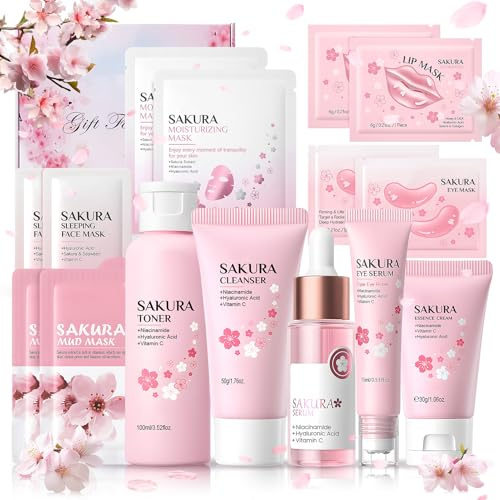 Skincare Coreano Kit, Skincare Coreano, Skin Care Niña con Limpiador, Tónico, Suero, Crema Facial, Esencia Para Ojos, Reparador, Mascarilla Labios, Parches Ojos, Mascarilla Facial, 15 Piezas