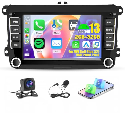 Android 14 2 DIN bilradio för VW Golf Plus 521 5M1 2004–2013 med trådlös Carplay Android bil dubbel Din radio 7 tums pekskärm GPS WiFi Bluetooth RDS FM Radio SWC mikrofon backkamera