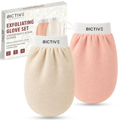 BICTIVE 2x Guanto Esfoliante per il Corpo da Doccia. Guanto di Crine e Kessa Hammam Realizzato con Fibre di Origine Vegetale. Ammorbidisce e Migliora L'aspetto della Pelle. Viso e Corpo Scrub.