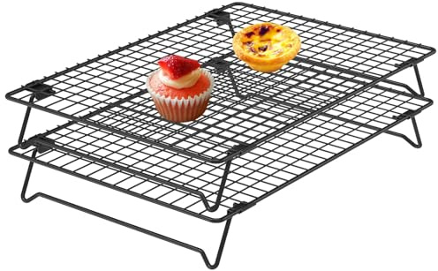 2-delat kylgaller, ugnsgaller av kolstål för bakning, platsbesparande och slitstarkt trådgaller, stapelbar tårtkylgaller för bakade muffins, kex, kakor (34 x 24 cm)