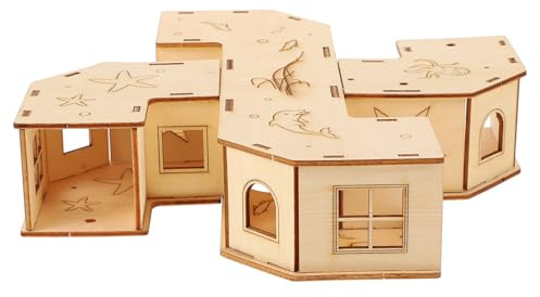 Kichvoe Juguete Laberinto de Túnel para Hámster y Ratones de Madera Beige, Resistente a Mordidas y Arañazos, Adecuado para Entrenamiento y Relajación de Mascotas Pequeñas