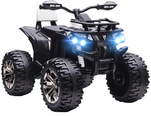 HOMCOM Quad Buggy Électrique Enfant 12 V 8 Km/h Max Blanc Noir | Voiture électrique Enfant, Effets Lumineux Sonores, Selle avec Dossier, Porte-Bagage Avant, PP et Métal