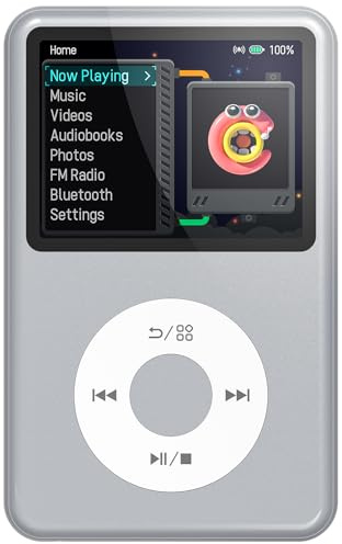 Innioasis Y1 64GB MP3 Player - Zeitlose Klasse: Touch Wheel-Steuerung, Bluetooth, Video-Player, Hörbücher, FM-Radio, Kinder Musikplayer（Silber）