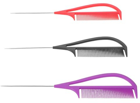 Abaodam Peine para Mechas de 3 Piezas de Plástico y Metal Pasadores Largos para Peinar y Seccionar, Adecuado para Peluquería Profesional y Uso en Casa