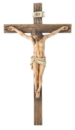 Crucifijo de pared inspiradora para el hogar, decoración del hogar, decoración de escritorio, cruz para interior y exterior (caqui, 24,5 x 13,8 x 3,8 cm)