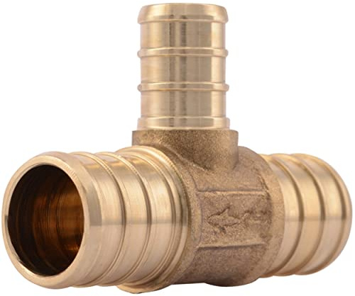 SharkBite Camiseta reductora de crimpado de 3/4 pulgadas x 3/4 pulgadas x 1/2 pulgadas, accesorio de fontanería de latón, tubo PEX, PE-RT, UC412LFA