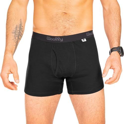 Men's Merino Boxer Brief, 5 Inseam By Woolly | RWS Certified | Soft, Stink Free, Seattle Designed - Black - L