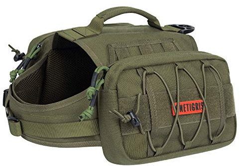 OneTigris Dog Pack Hound Travel Camping Hiking Backpack Saddle Bag Rucksack for Medium & Large Dog (Ranger Green)