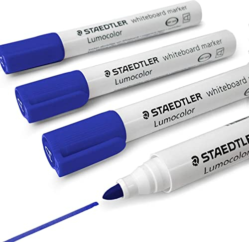 Staedtler Lumocolor Markierstifte für Whiteboard, trocken abwischbar, Korrekturstift, Rundspitze, Blau, 4 Stück, 351