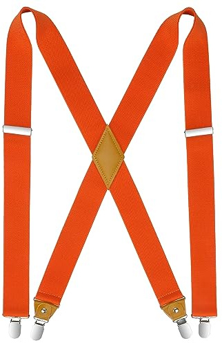 HISDERN Men's Elastic Braces with Very Strong 4 Clips Suspenders X Style Adjustable Suspender Orange