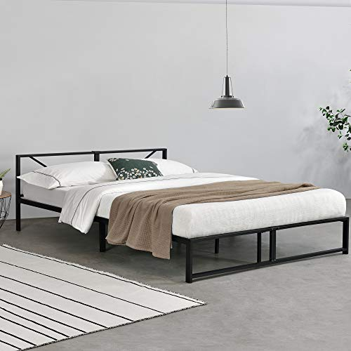 [en.casa] Bett Meran Metallbett 180 x 200 cm Doppelbett Bettgestell aus Metall Betten Stauraum unter dem Bett Bettrahmen Stahl Schwarz