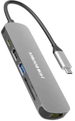 MEANHIGH Hub USB C 3.0, adaptateur 6 en 1 type C vers USB, sortie HDMI 4K, lecteur de carte SD/TF, charge PD 100 W, compatible avec MacBook Pro Air, HP XPS et autres appareils de type C