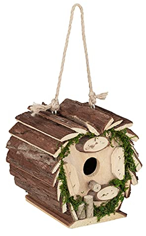 Relaxdays Deko Vogelhaus, unbehandeltes Holz, Garten, Balkon, HxBxT: 17 x 16 x 14 cm, Vogelhäuschen zum Aufhängen, Natur